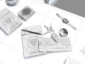 classic office working desk set 3D Model