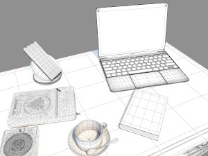 classic office working desk set 3D Model