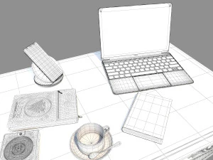 classic office working desk set 3D Model