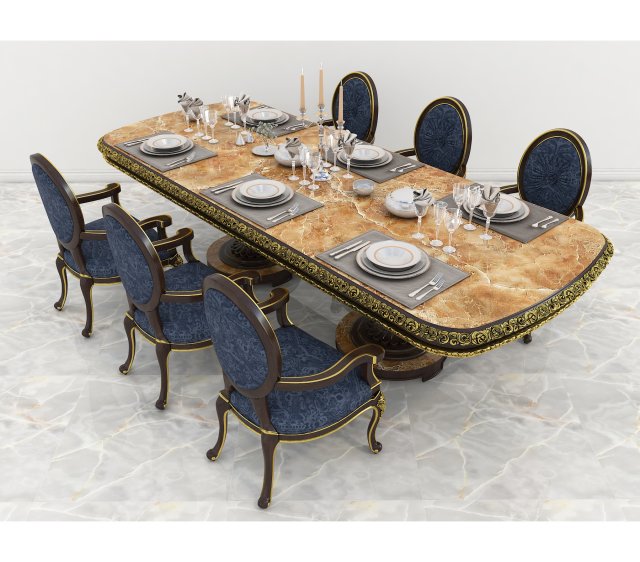 european carved dinning set 2 3D Model .c4d .max .obj .3ds .fbx .stl .blend 