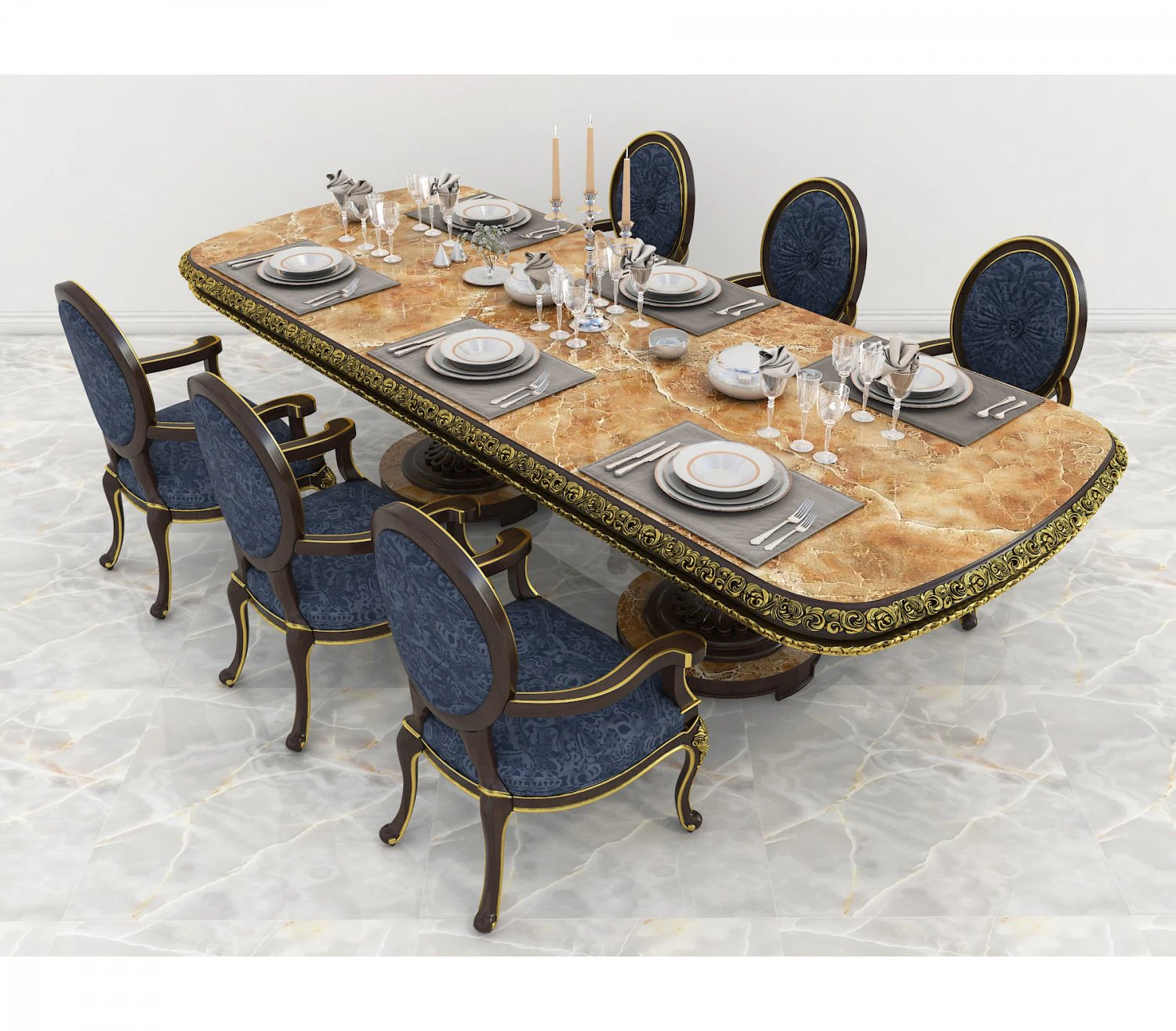 european carved dinning set 2 3D Model .c4d .max .obj .3ds .fbx .stl .blend 