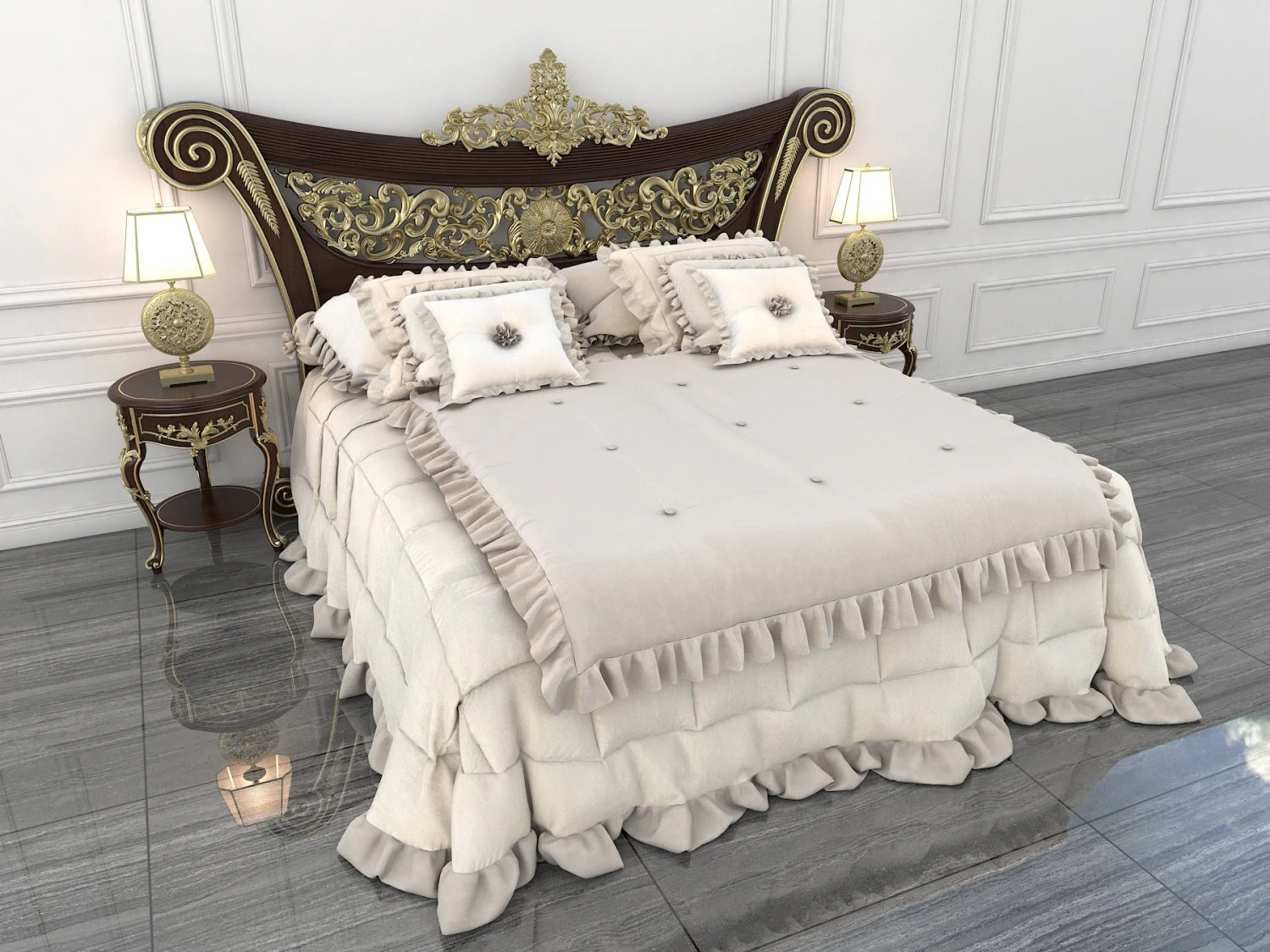 classic carved bed 3D Model .c4d .max .obj .3ds .fbx .stl .blend 