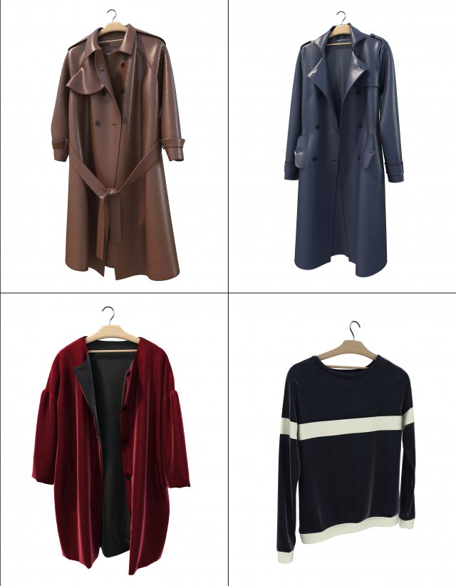 coats on hanger Modello 3D .c4d .max .obj .3ds .fbx .stl .blend 