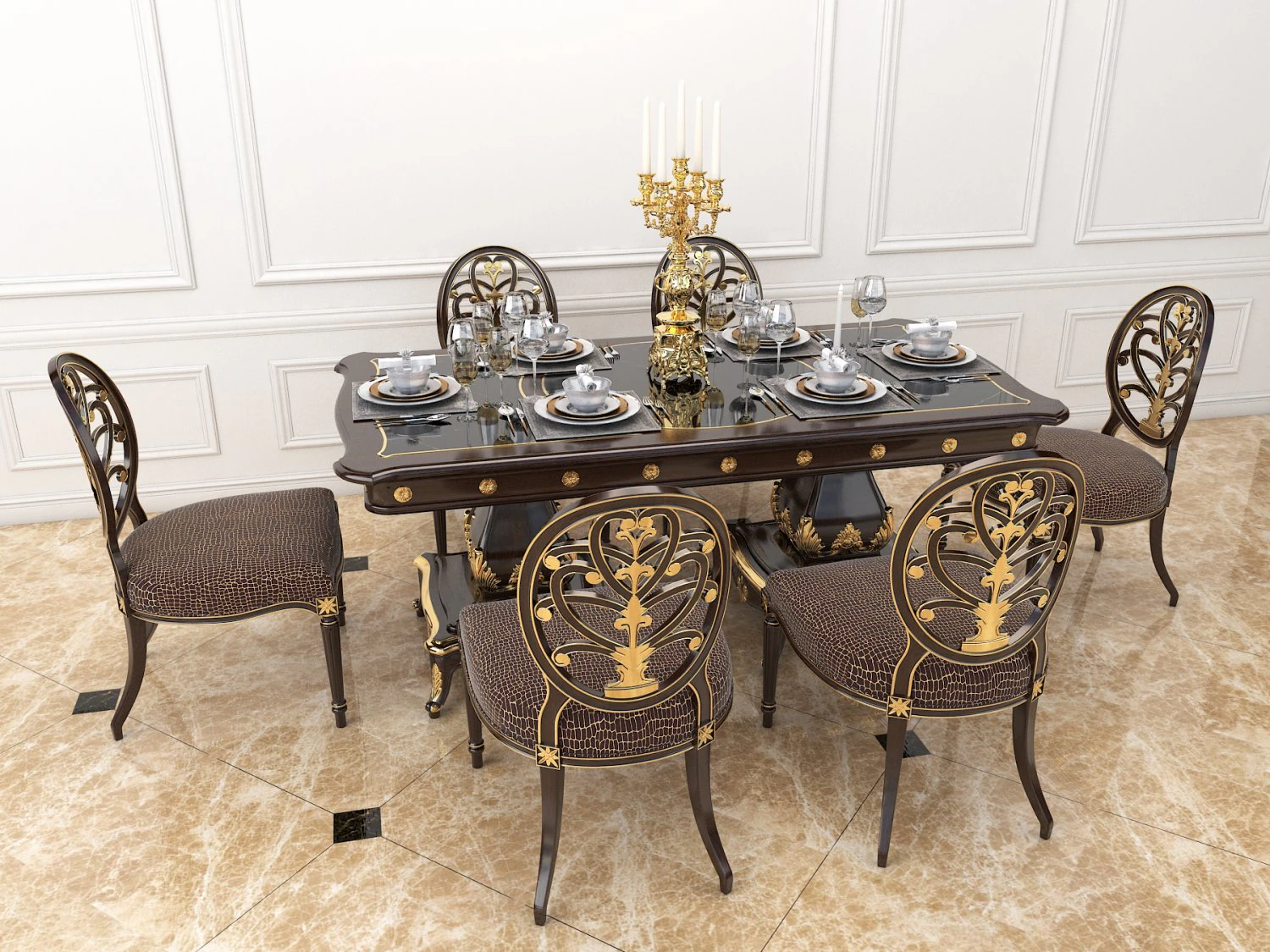 european style dinning table 3D Model .c4d .max .obj .3ds .fbx .stl .blend