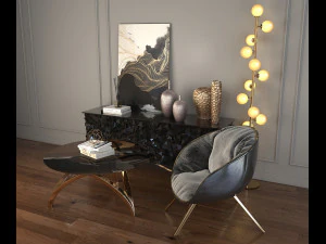 modern armchair set 2 3D Model