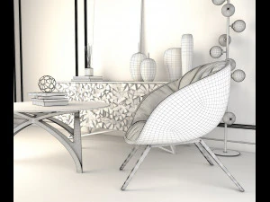 modern armchair set 2 3D Model