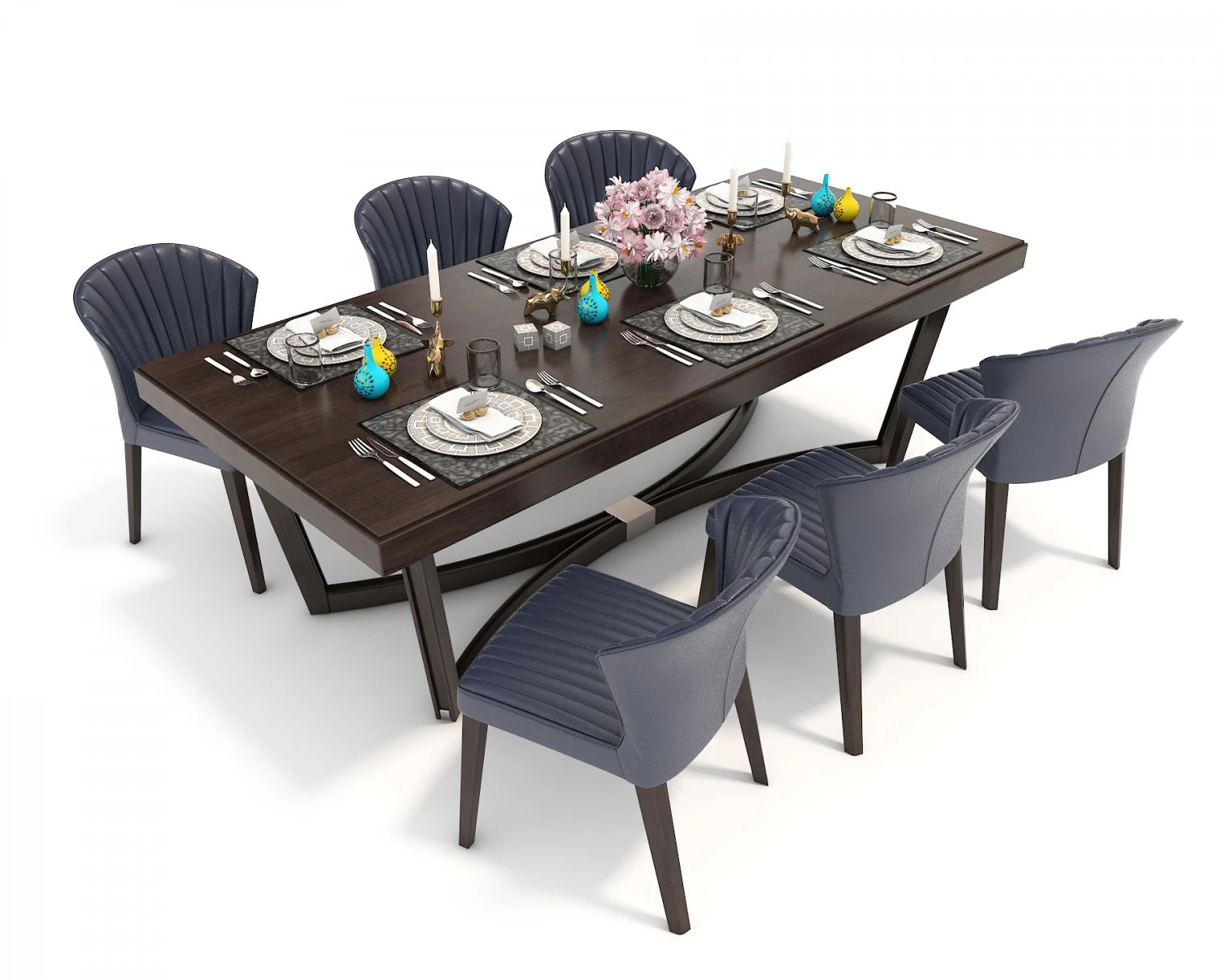 contemporary design dining table set 2 3D Model .c4d .max .obj .3ds .fbx .stl .blend