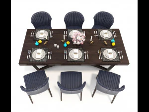 contemporary design dining table set 2 3D Model