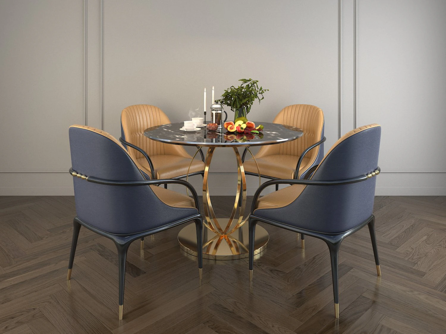 modern design dining table set 2 3D Model .c4d .max .obj .3ds .fbx .stl .blend 