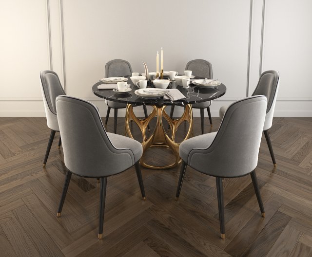 modern design dining table set 2 3D Model .c4d .max .obj .3ds .fbx .stl .blend 