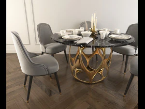 modern design dining table set 2 3D Model