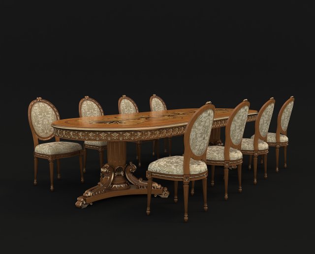 dinning classic table chair 2 Model 3D .c4d .max .obj .3ds .fbx .stl .blend 