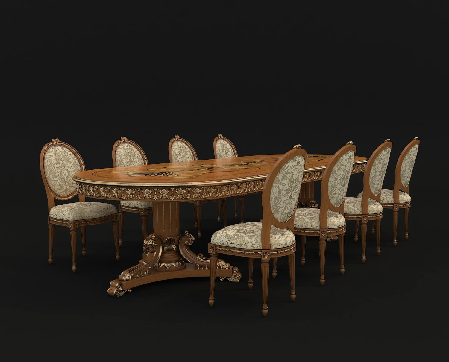 dinning classic table chair 2 3D Model .c4d .max .obj .3ds .fbx .stl .blend 