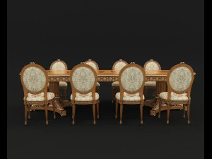 dinning classic table chair 2 3D Model