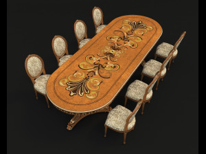 dinning classic table chair 2 Model 3D