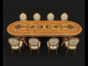 dinning classic table chair 2 3D Model