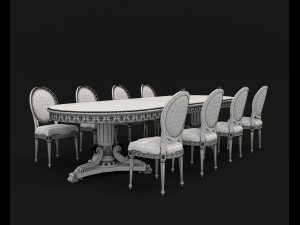 dinning classic table chair 2 Model 3D