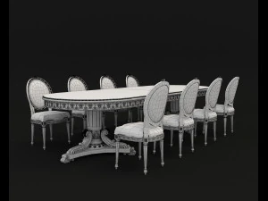 dinning classic table chair 2 3D Model