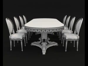 dinning classic table chair 2 3D Model