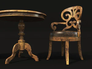 wine table and chair 3D Model