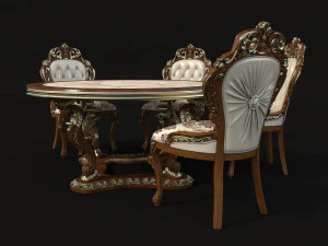 classic dinning table chair set 3D Model