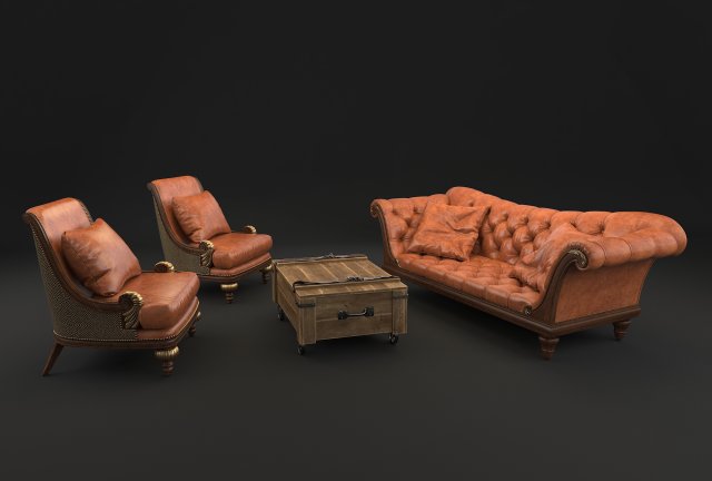 classic living room tables and chairs 3D Model .c4d .max .obj .3ds .fbx .stl .blend 