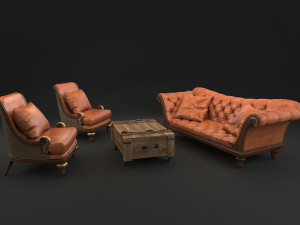 classic living room tables and chairs Model 3D