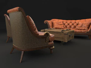 classic living room tables and chairs 3D Model