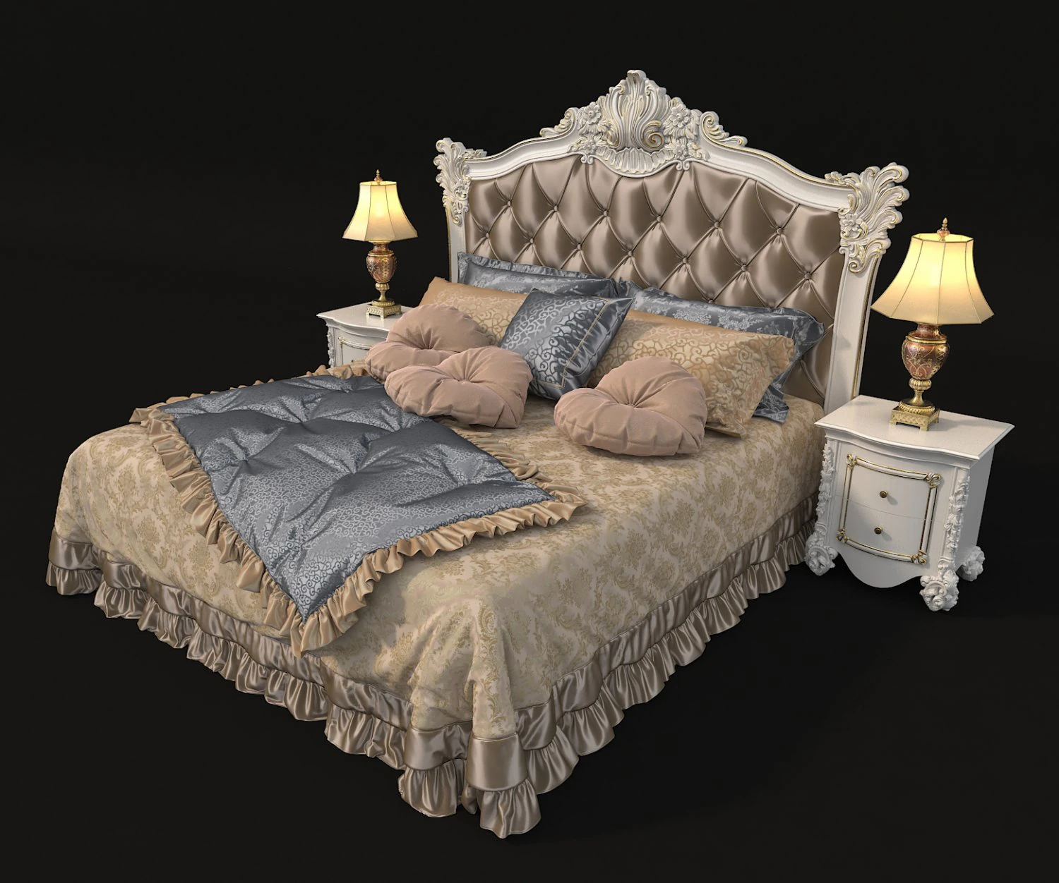 european style bed 11 3D Model .c4d .max .obj .3ds .fbx .stl .blend