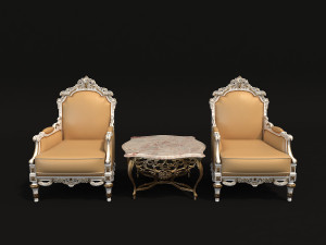 classic armchair and table set 3D-Modell