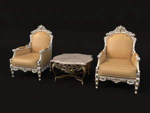 classic armchair and table set 3D Model