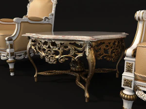 classic armchair and table set 3D Model