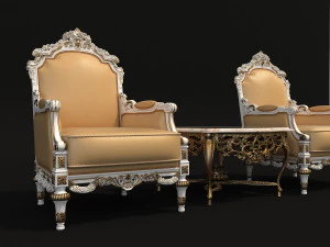 classic armchair and table set 3D Model