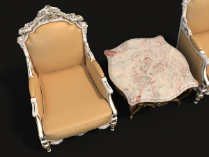 classic armchair and table set 3D Model