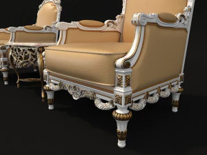 classic armchair and table set 3D Model