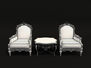 classic armchair and table set 3D Model