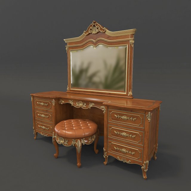 european style dressing table Modello 3D .c4d .max .obj .3ds .fbx .stl .blend 