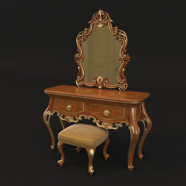 european style dressing table 2 3D Model .c4d .max .obj .3ds .fbx .stl .blend 