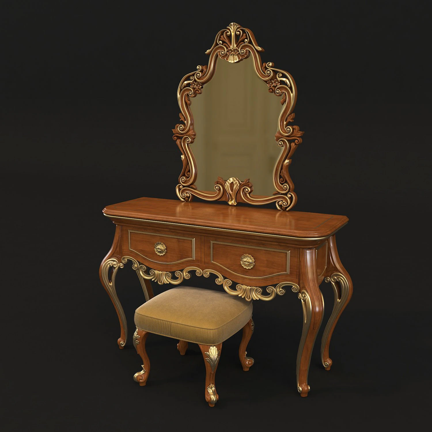 european style dressing table 2 3D Model .c4d .max .obj .3ds .fbx .stl .blend 