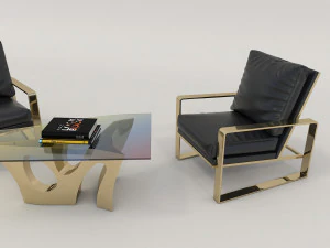 relaxing chairs and coffee table 2 3D Model