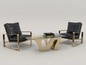 relaxing chairs and coffee table 2 3D Model
