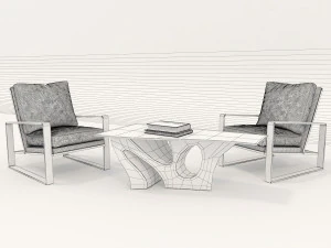 relaxing chairs and coffee table 2 3D Model
