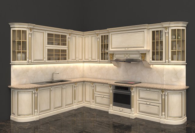 european style kitchen 3D Model .c4d .max .obj .3ds .fbx .stl .blend 