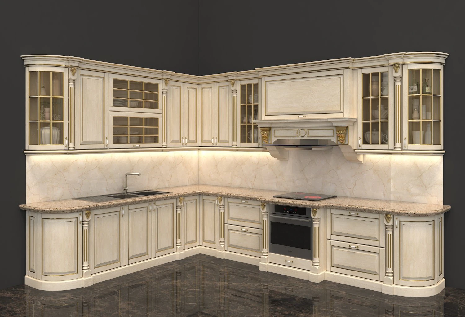 european style kitchen 3D Model .c4d .max .obj .3ds .fbx .stl .blend