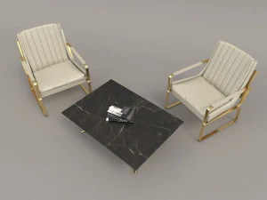 fotele relaksacyjne i stolik kawowy 3 Model 3D