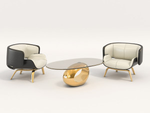 contemporary design armchair set 2 3D Model