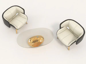 contemporary design armchair set 2 3D Model
