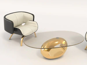 contemporary design armchair set 2 3D Model