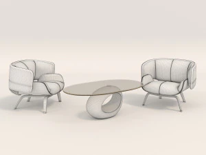 contemporary design armchair set 2 3D Model