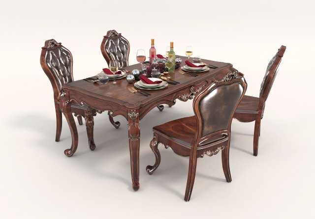european style dinning table chair set 2 Modelo 3D .c4d .max .obj .3ds .fbx .stl .blend 